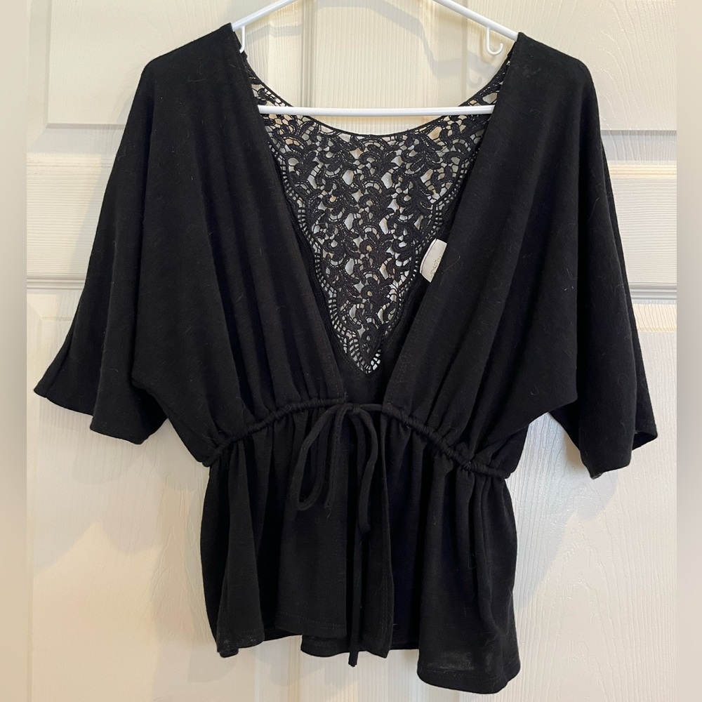 PRETTY GOOD brand black lace tie top